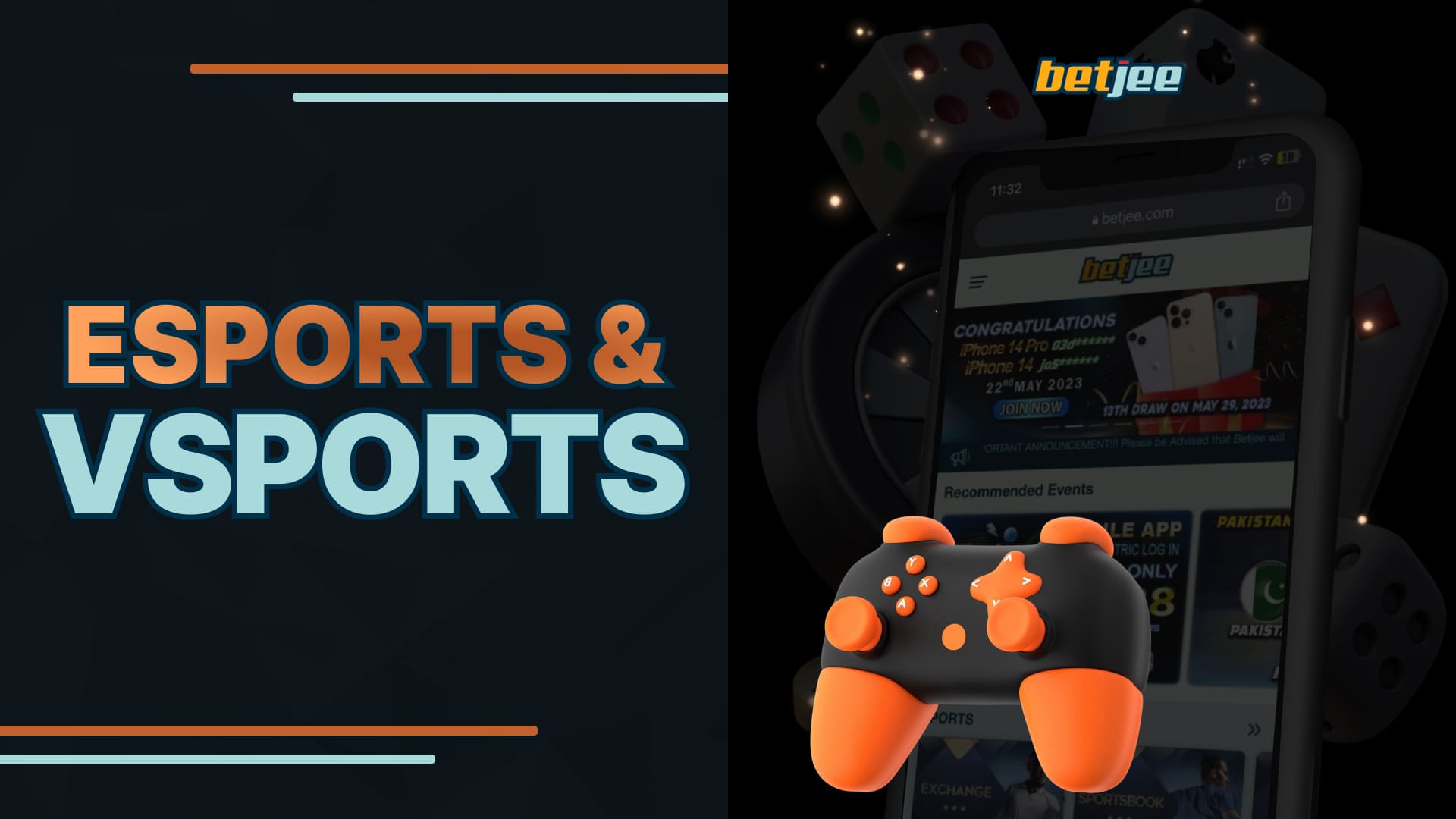 Betjee Pakistan sports betting section with a variety of e-sports VSports offers and a variety of events
